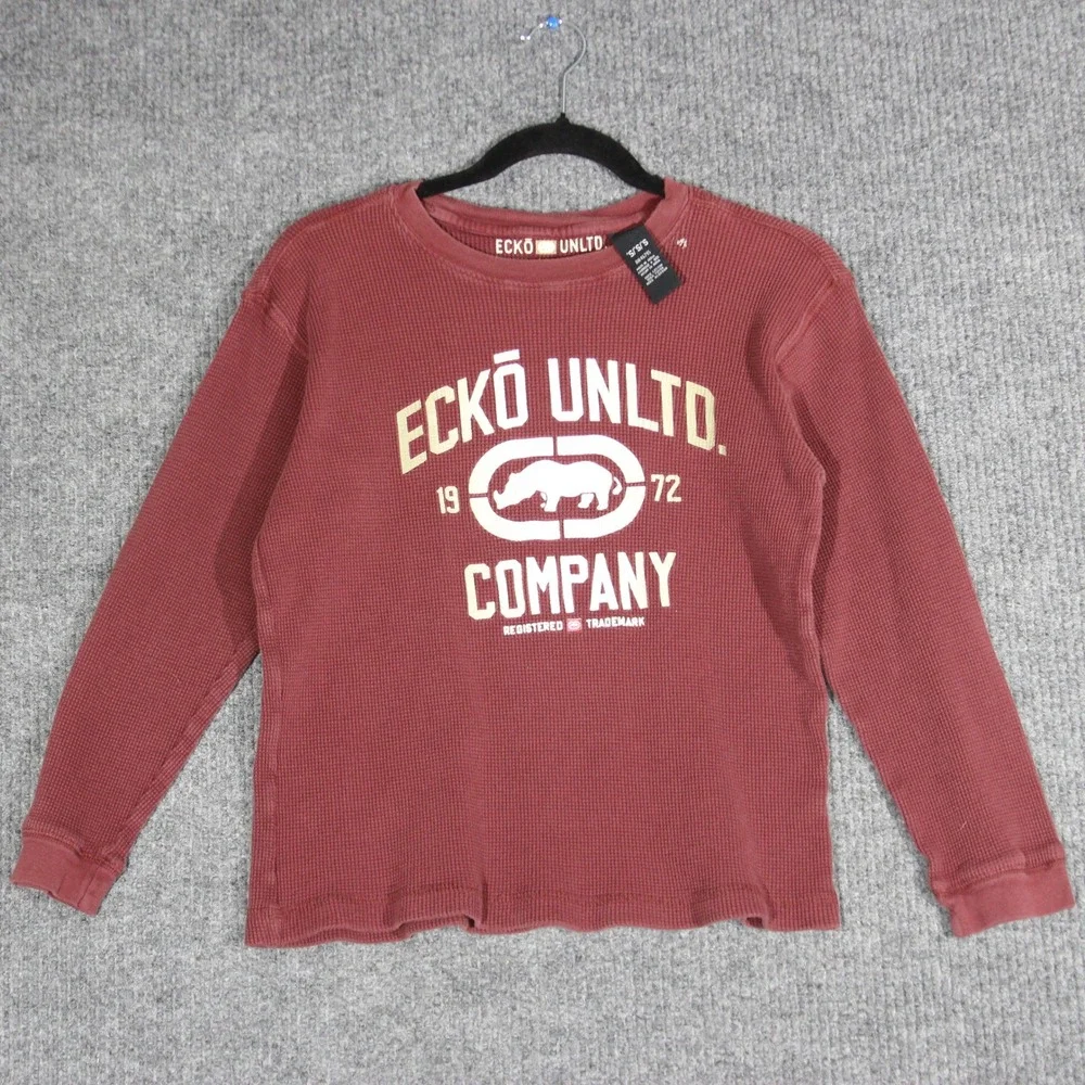 Vintage Ecko Unltd T Shirt Youth Small Maroon Thermal Long Sleeve‎ Skater Y2K